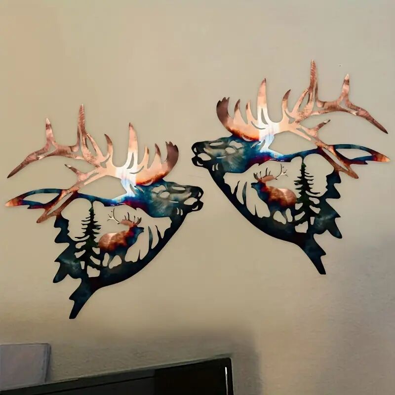 Art Craft Com - Elk Deer Metal Wall Art Escultura,