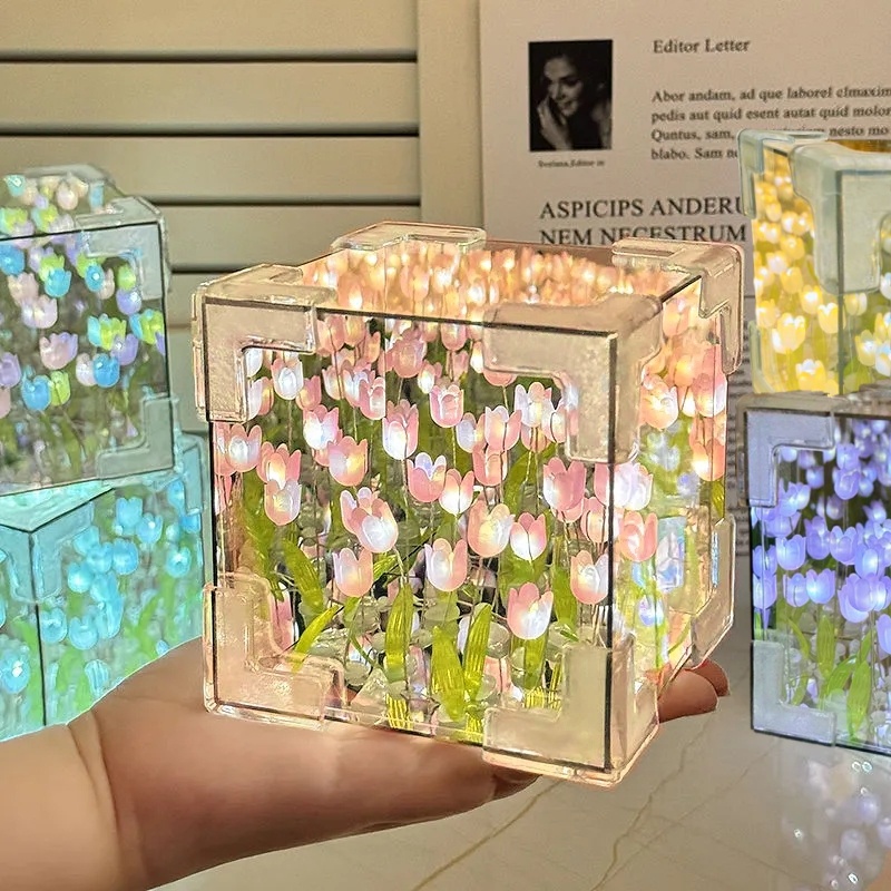 Flower Tulip Mirror Cube Lamp, - Art Craft Mirror avaliação e preço