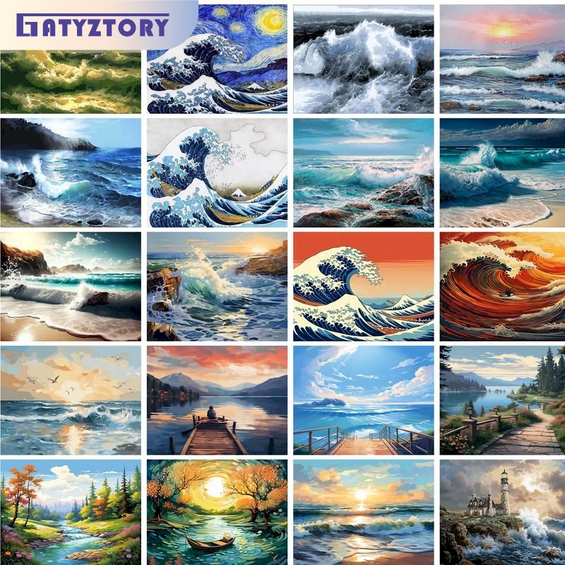 Gatyztory emoldurado oceano pr - Art Craft Number avaliação e preço